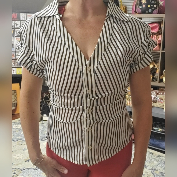 FRAME Denim - NWT Noir Multi Button Down Rolled Sleeve Top - Picture 5 of 7